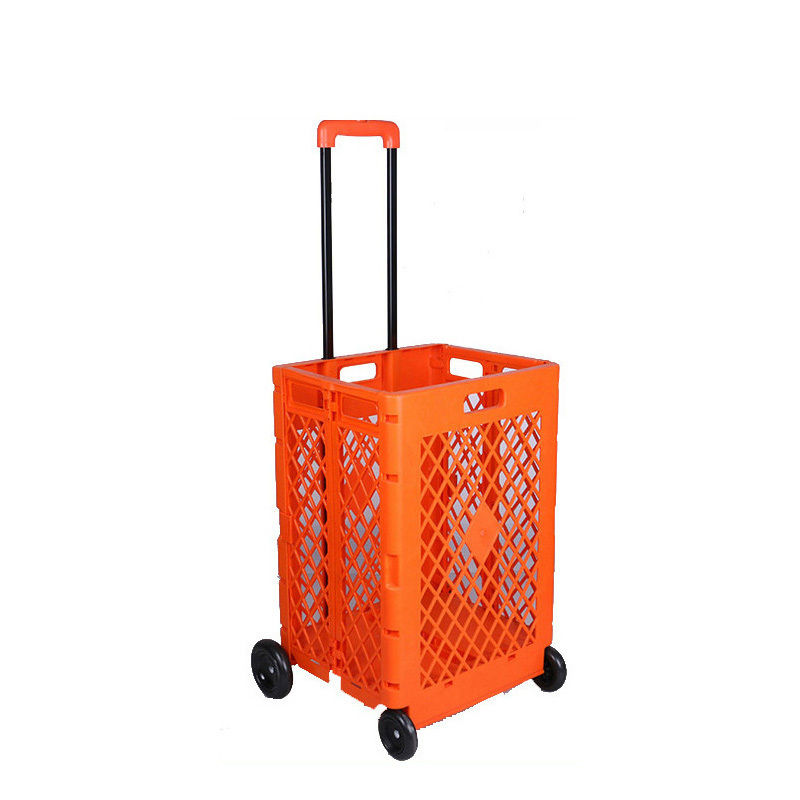 Foldable Rolling Crate with Wheels Folding Heavy Duty Collapsible Basket with Telescopic Handle 66 lbs Capacity Rolling Cart