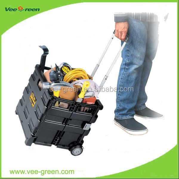 Plastic Multi-use Folding Crate Trolley with Aluminum Handle