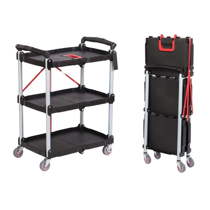 Tool Carts with Wheels 3 Tier Utility Rolling Cart Plastic Push Cart for Home Garage Restaurant Office Kitchen Warehouse