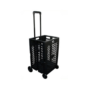 Foldable Rolling Crate with Wheels, Folding Heavy Duty Collapsible Basket with Telescopic Handle, 66 lbs Capacity Rolling Cart