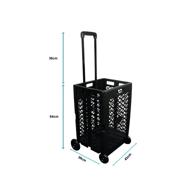 Foldable Rolling Crate with Wheels, Folding Heavy Duty Collapsible Basket with Telescopic Handle, 66 lbs Capacity Rolling Cart