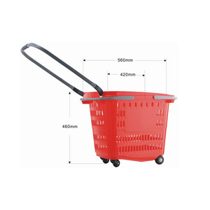 Plastic Retail Grocery Basket Cart With Wheels Shopping Basket Supermarket Trolley