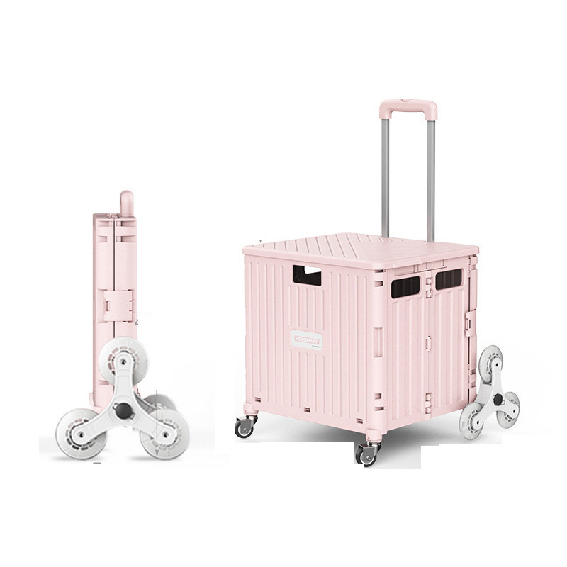 Heavy Duty Foldable Wheeled Crate With Handle Rolling Crate Cart in Plastic for Storage