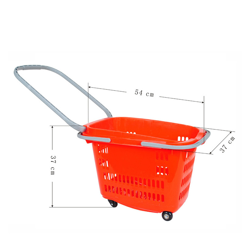 Plastic Retail Grocery Basket Cart With Wheels Shopping Basket Supermarket Trolley