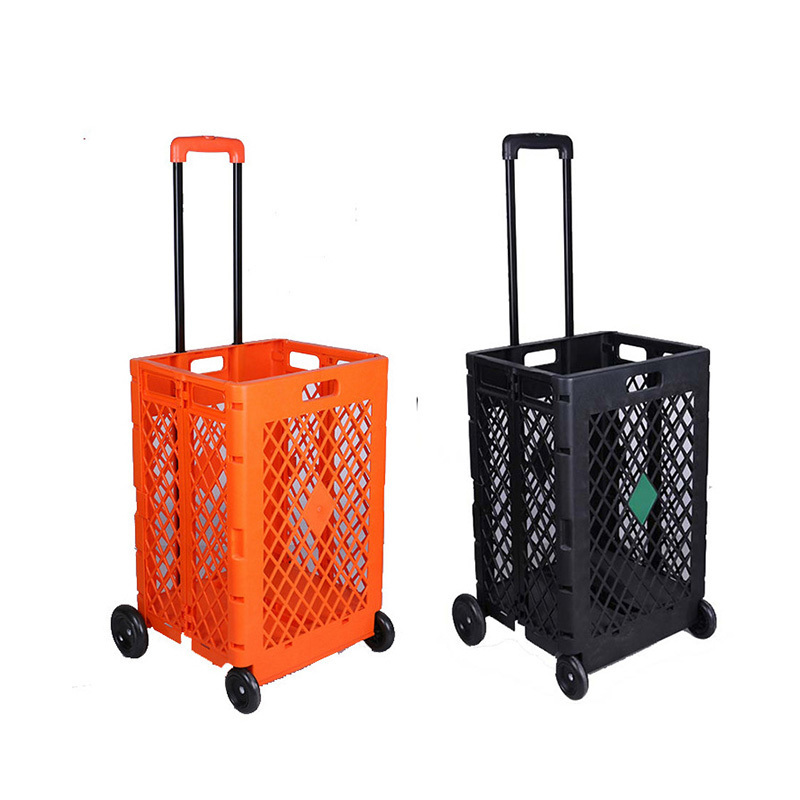 Foldable Rolling Crate with Wheels Folding Heavy Duty Collapsible Basket with Telescopic Handle 66 lbs Capacity Rolling Cart