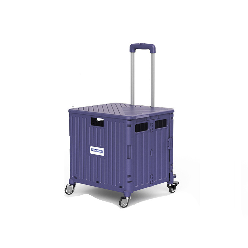 Heavy Duty Foldable Wheeled Crate With Handle Rolling Crate Cart in Plastic for Storage