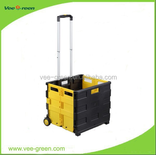 Plastic Multi-use Folding Crate Trolley with Aluminum Handle