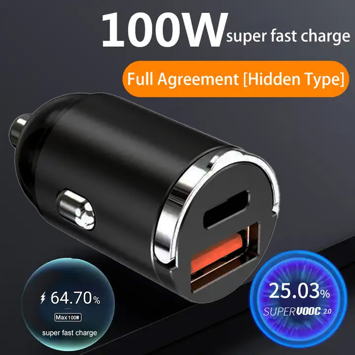 Custom OEM 12V 24V Universal QC3.0 Mini Dual Port super Fast Charging PD 30W flush fit USB C USB Car Charger 100w for iphone 15