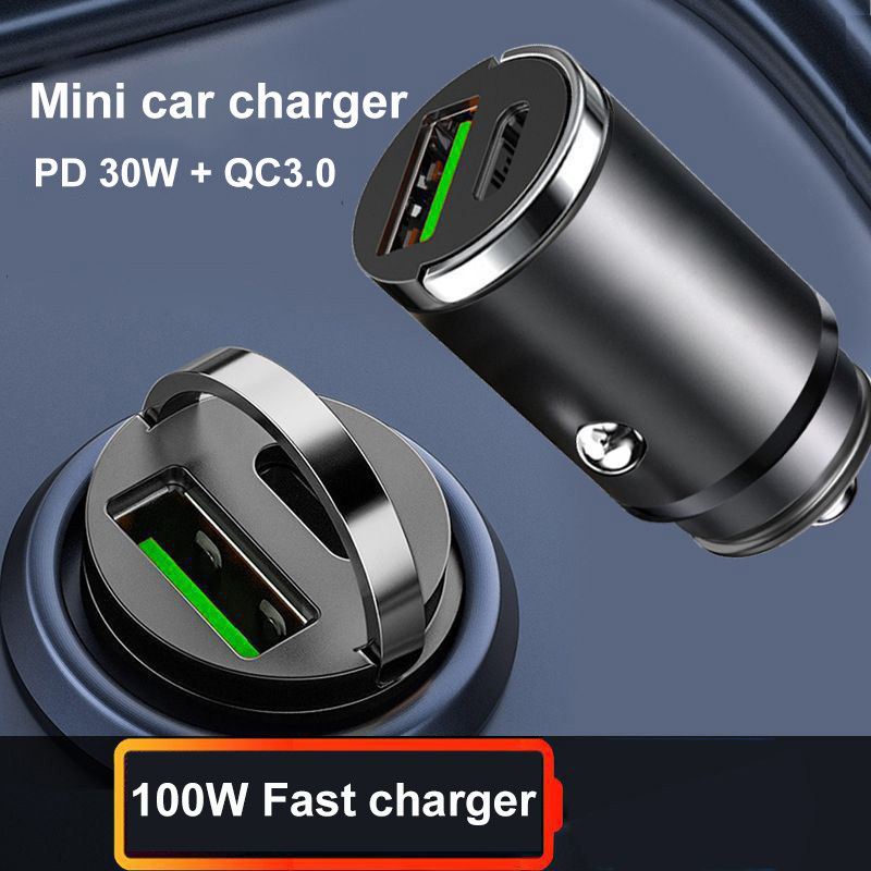 Custom OEM 12V 24V Universal QC3.0 Mini Dual Port super Fast Charging PD 30W flush fit USB C USB Car Charger 100w for iphone 15