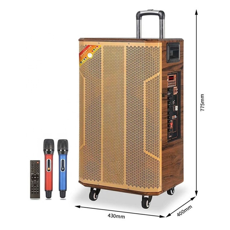 Portable Party Speaker 15 Inch Trolley Rechargeable Wood Outdoor Speaker With USB SD FM RADIO BT Voice Cut TWS Sound Card