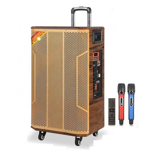 Portable Party Speaker 15 Inch Trolley Rechargeable Wood Outdoor Speaker With USB SD FM RADIO BT Voice Cut TWS Sound Card