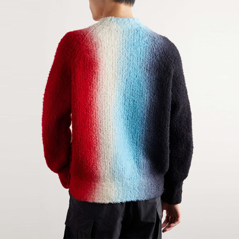 Trendy Fuzzy Color Block Oversized Crew Neck Mohair Custom Tapestry Knitwear Men Wool Pullover Sweater Jumpers For Men Sweater