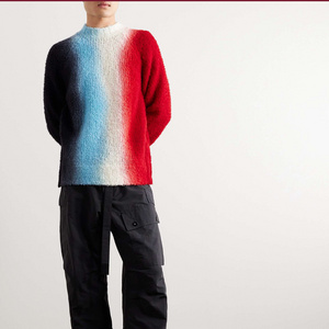 Trendy Fuzzy Color Block Oversized Crew Neck Mohair Custom Tapestry Knitwear Men Wool Pullover Sweater Jumpers For Men Sweater