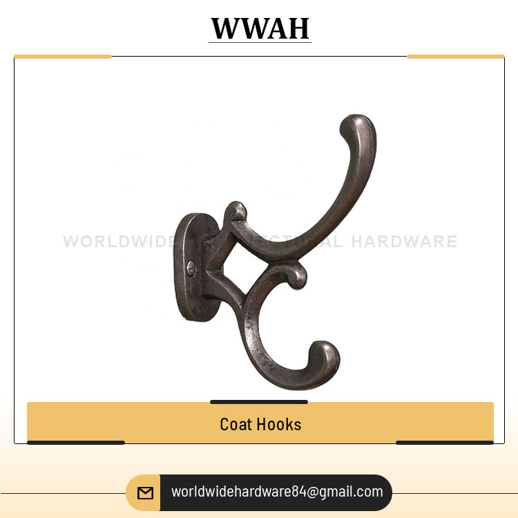 Premium Quality Unique Design Solid Furniture Hardware Cast Iron Material Cabinet Door Use Black Brass Wall Hook Coat Hook