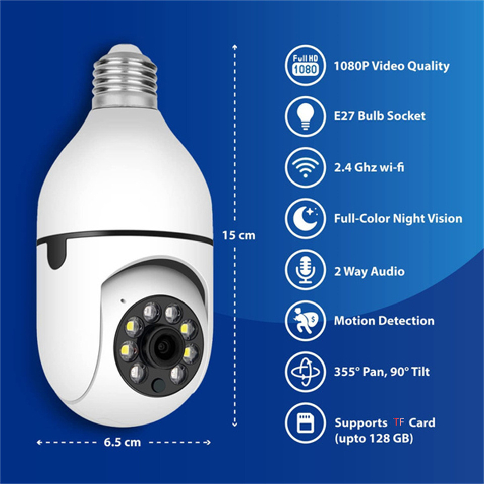 E27 Bulb Infrared Night Vision IP Camera Smart Home Security Baby Monitor Wifi Camera Digital Zoom 2PM CCTV Surveillance