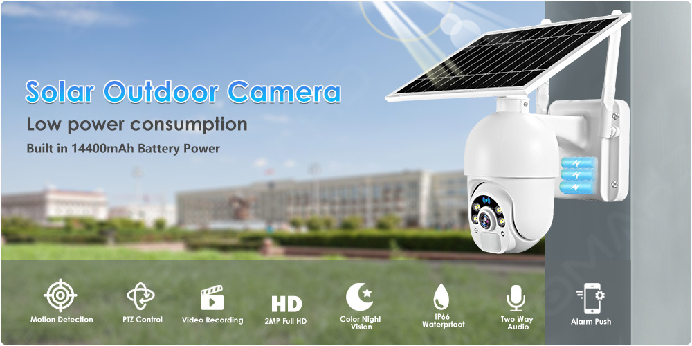 Solar WIFI Camera 2MP/4mp HD Security Surveillance Camera Waterproof Outdoor PIR Motion Cam with Night Vision for Courtyard