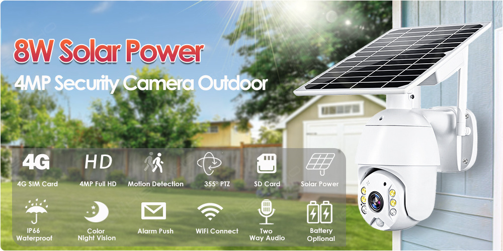 VEEKEI  Innovative 4G WIFI PTZ solar panel cctv doorbell surveillance outdoor camera solar street light 1080p hd IP Camera