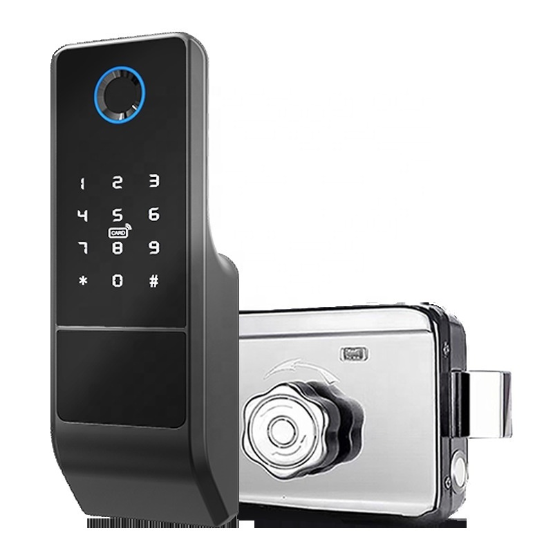 Tuya APP  TTlock APP  Control  Electric Fingerprint Keyless Waterproof Rim Door Lock For Outdoor Gate Front Door.