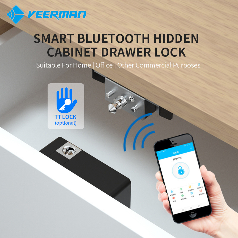 TTlock APP USB Charge Drawer Lock Punch Free Invisible IC Card Smart Cabinet drawer Lock