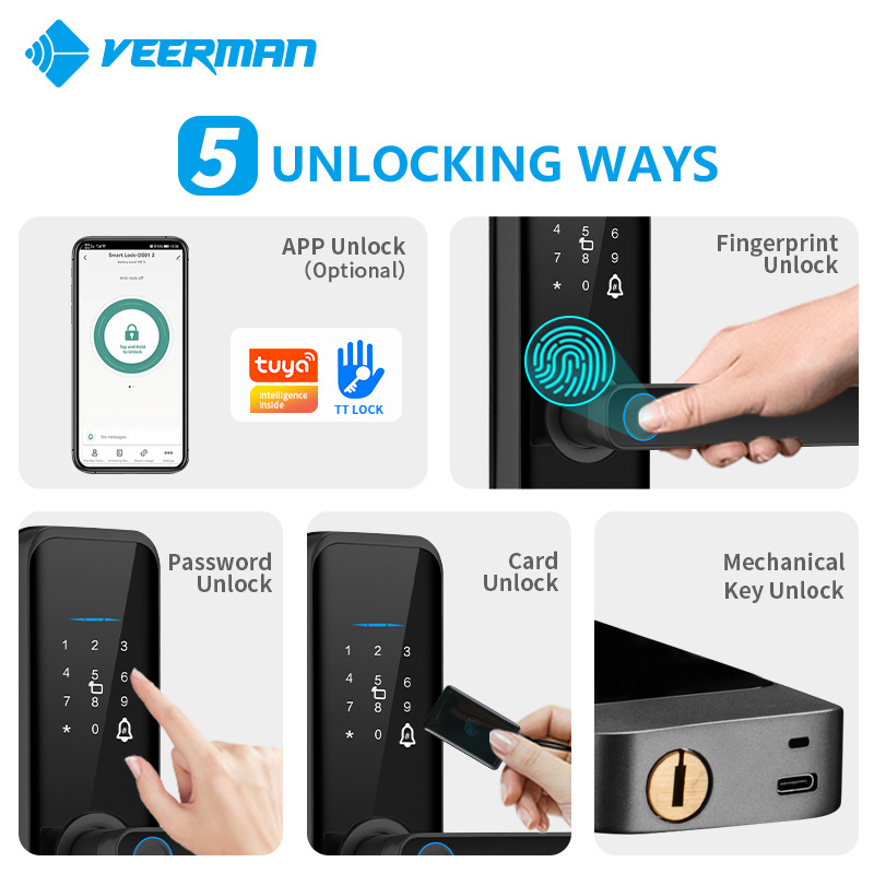 New Arrival Smart Door Lock Fingerprint Card Tuya Wifi TTlock APP  Camera Peephole Cat Eye Door Locks