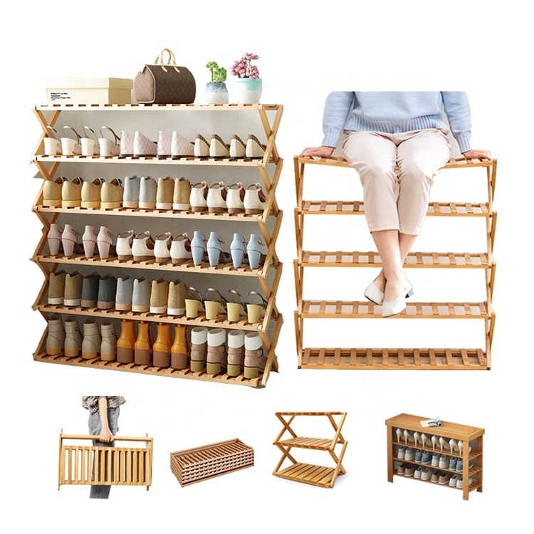 Wholesale Portable Folding and Retractable Shoe Storage Cabinet Shoe Rack Wooden Shoe Racks for Home