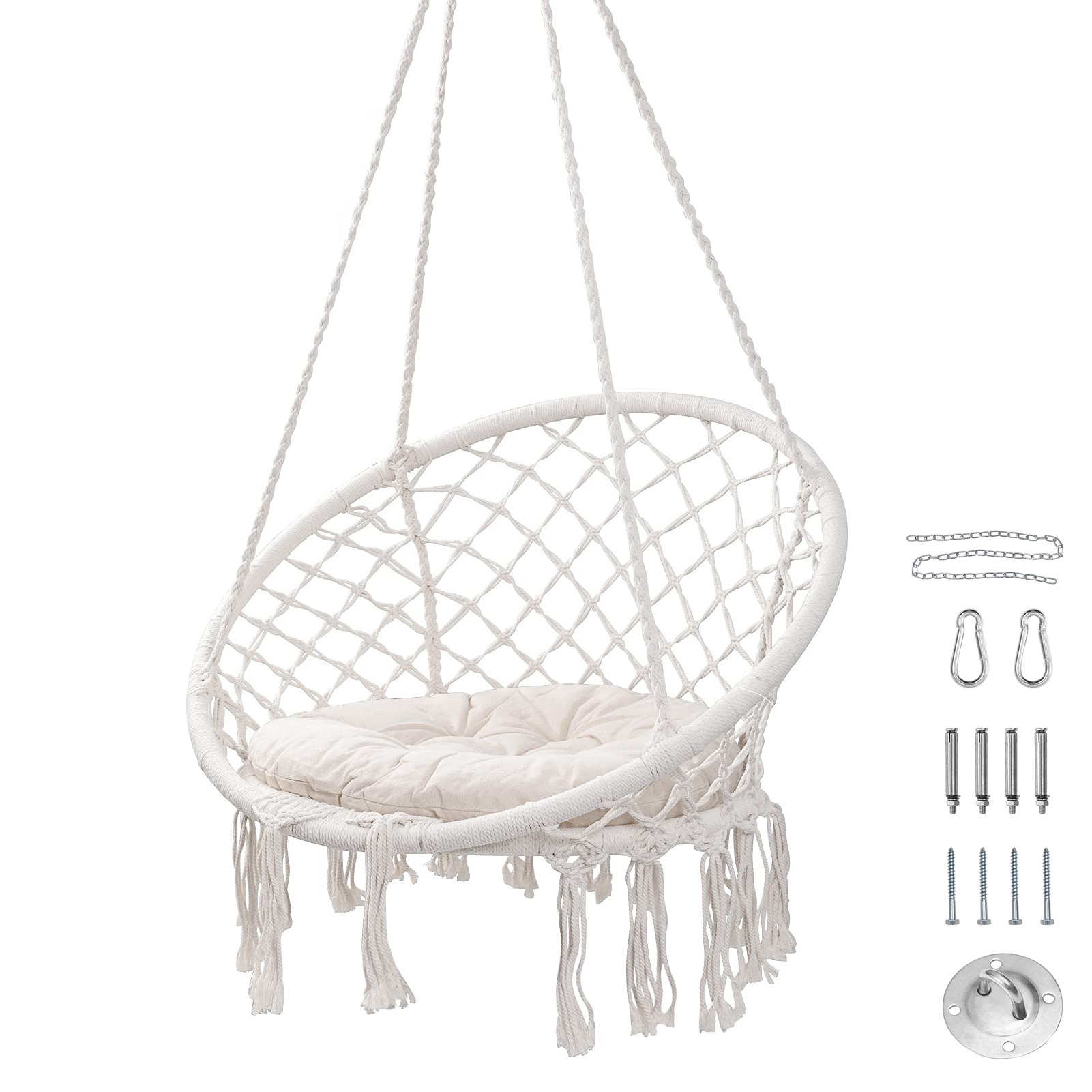 Garden Beige Cotton Rope round swing chair egg Hammock Chair macrame Swing chair hanging patio swings