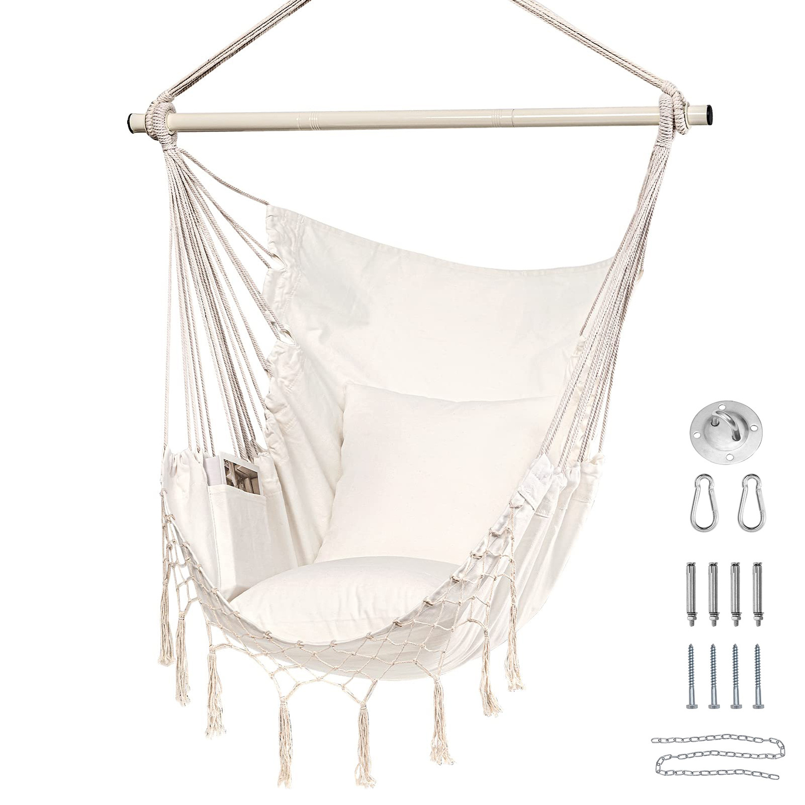 Backyard bedroom swing indoor Hammock Chair Beige Hanging Chair Swing Rope Chair outdoor swing bed for adults with Macrame