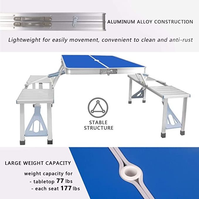 Outdoor portable conjoined plastic folding table and chairs BBQ picnic table with umbrella