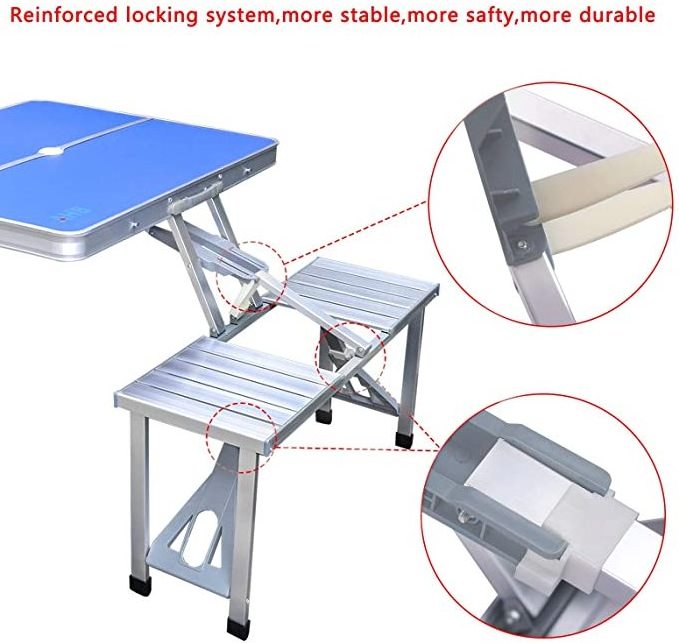 Outdoor portable conjoined plastic folding table and chairs BBQ picnic table with umbrella