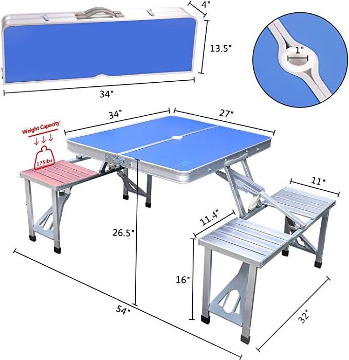 Outdoor portable conjoined plastic folding table and chairs BBQ picnic table with umbrella