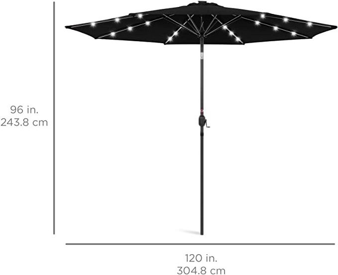 10ft Solar Powered Aluminum Polyester LED Lighted Patio Umbrella w/Tilt Adjustment and Fade-Resistant Fabric - Black