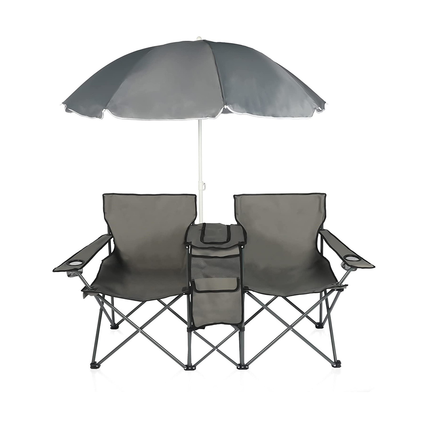 Portable Double camping chair outdoor windproof fold up chair camping chair with table and umbrella