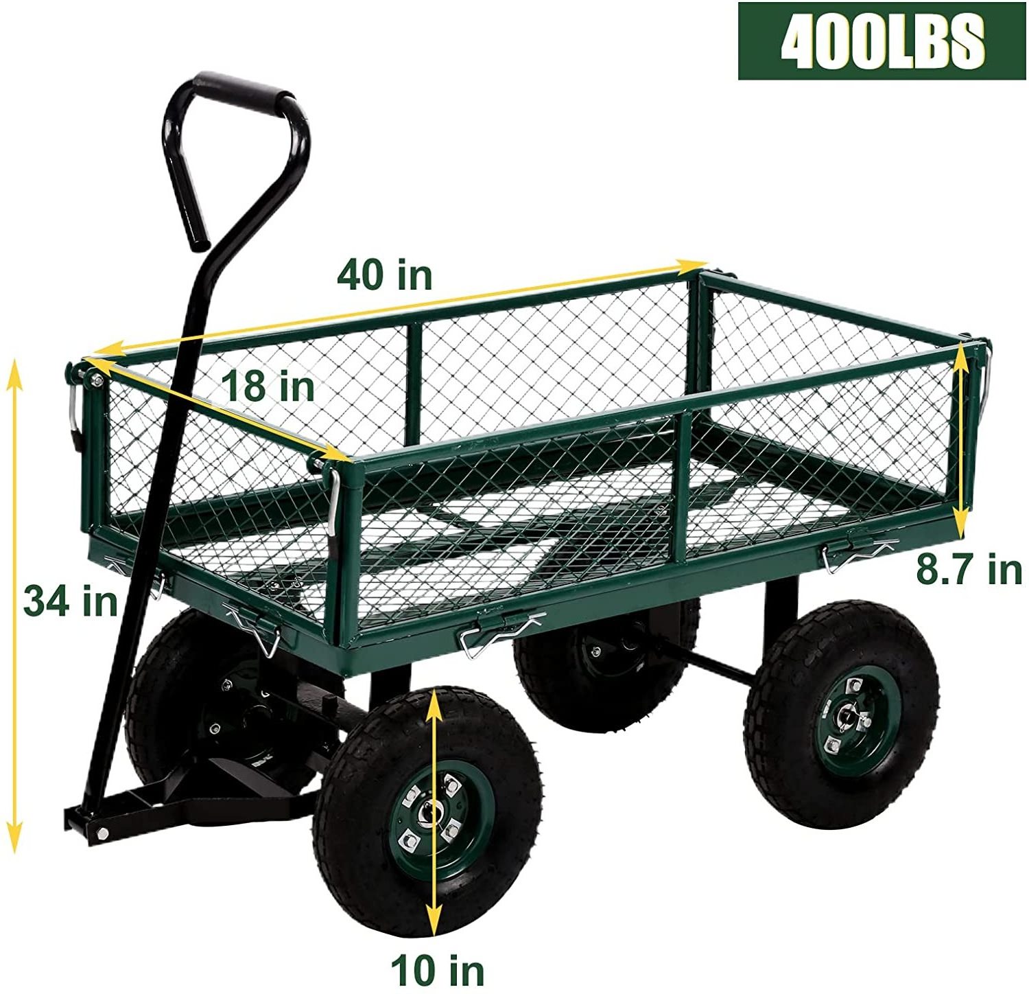 Garden Wagon Cart Heavy Duty Steel Utility Yard Dump Lawn Outdoor Utility Cart Camping Wagon with Removable Sides with Wheels