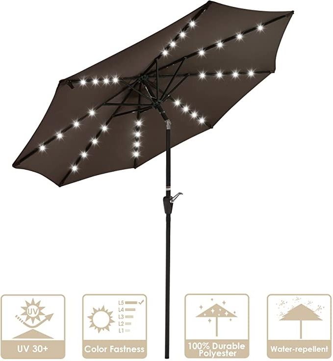 Aluminum Polyester LED Lighted Patio Table Market Beach Umbrella with Tilt and Crank