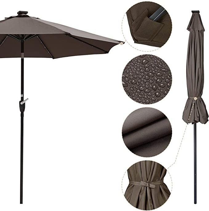 Aluminum Polyester LED Lighted Patio Table Market Beach Umbrella with Tilt and Crank