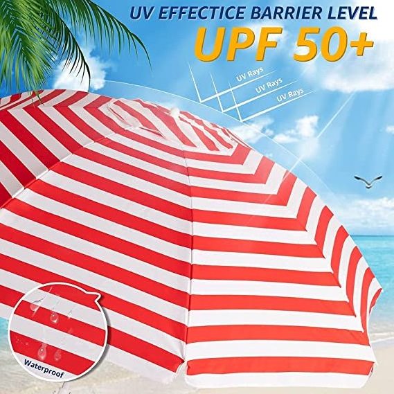 Beach Umbrella with Cup Holder and Sand Bags Portable Outdoor Heavy Duty Sunshade Umbrella with Sand Anchor & Tilt System