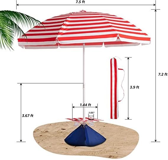 Beach Umbrella with Cup Holder and Sand Bags Portable Outdoor Heavy Duty Sunshade Umbrella with Sand Anchor & Tilt System