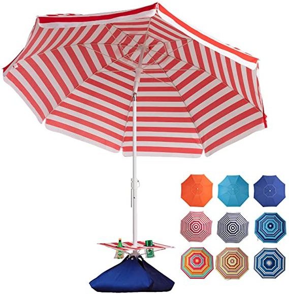 Beach Umbrella with Cup Holder and Sand Bags Portable Outdoor Heavy Duty Sunshade Umbrella with Sand Anchor & Tilt System