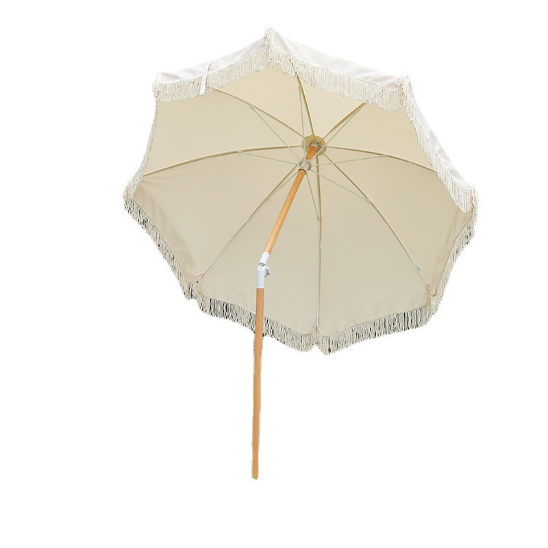 Umbrella with Fringe Outdoor Tassel Umbrella UPF50+ Outdoor beach Table Umbrella Patio