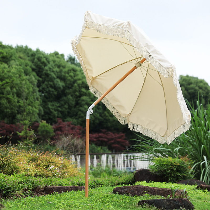 Umbrella with Fringe Outdoor Tassel Umbrella UPF50+ Outdoor beach Table Umbrella Patio