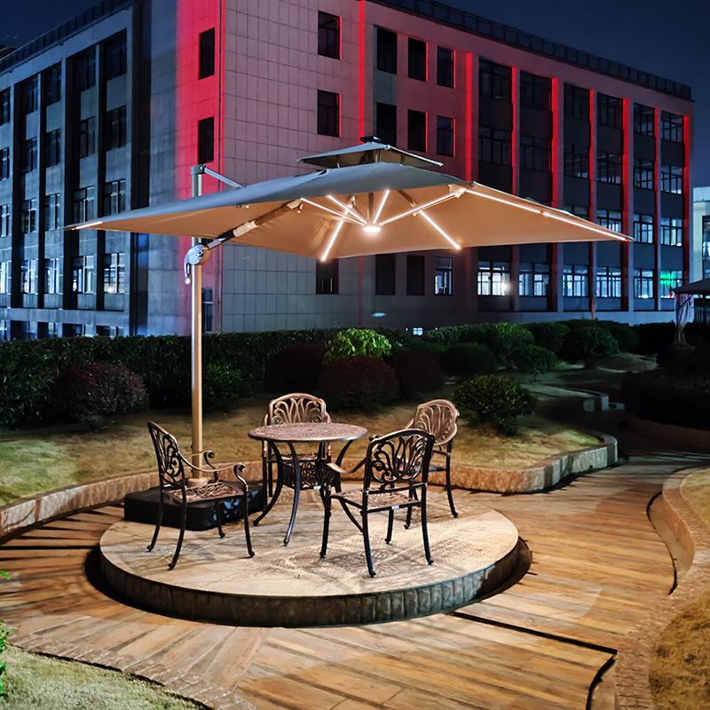 Parasol patio outdoor garden aluminum led light Cantilever solar power umbrella