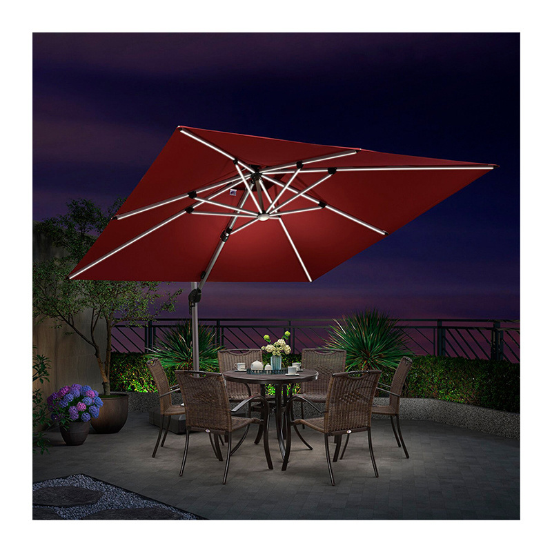 Parasol patio outdoor garden aluminum led light Cantilever solar power umbrella