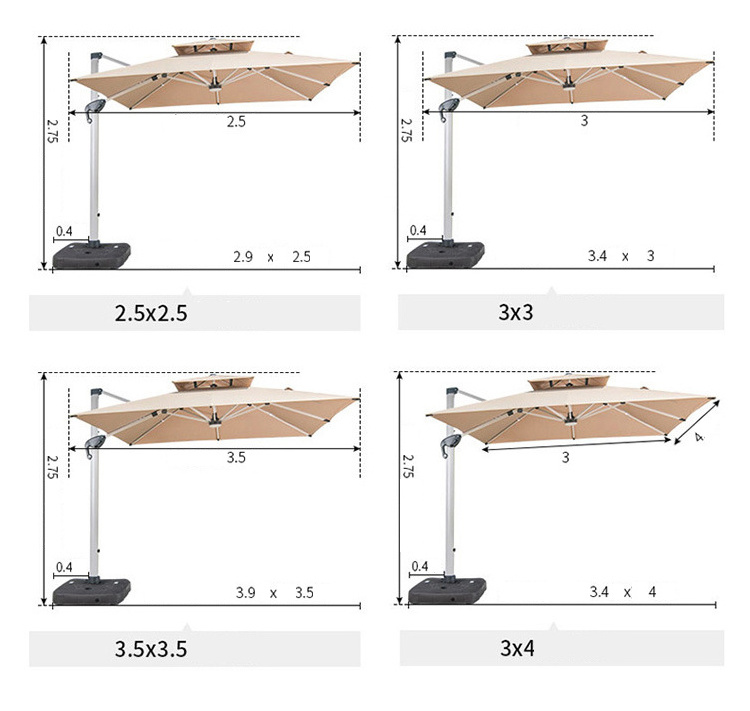 Parasol patio outdoor garden aluminum led light Cantilever solar power umbrella