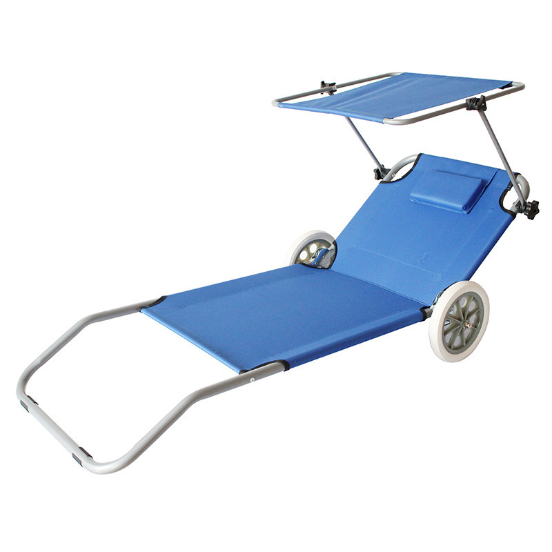 Aluminum frame foldable Beach Sun Lounger chair with Wheel canopy beach lounge bed