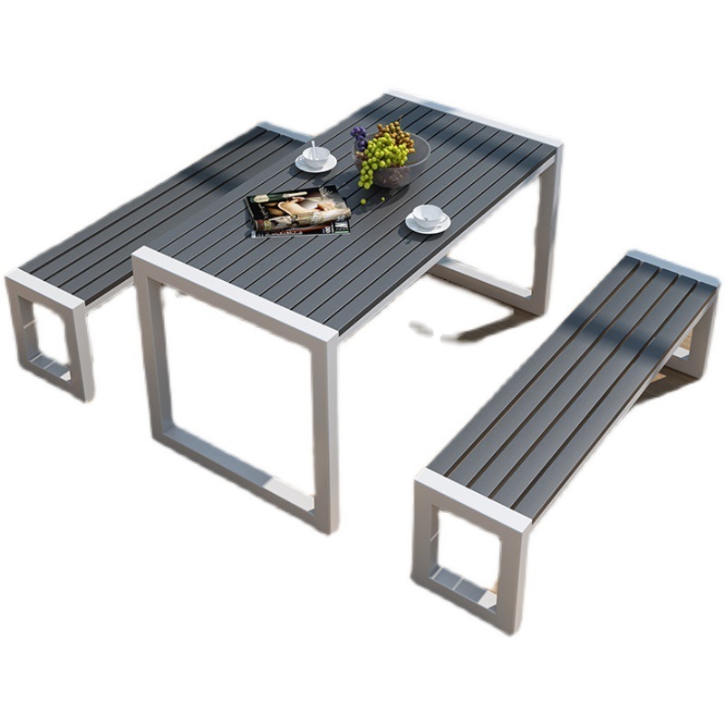 Outdoor dining table park plastic wood table and chair patio bench garden balcony popular design table and chair sets