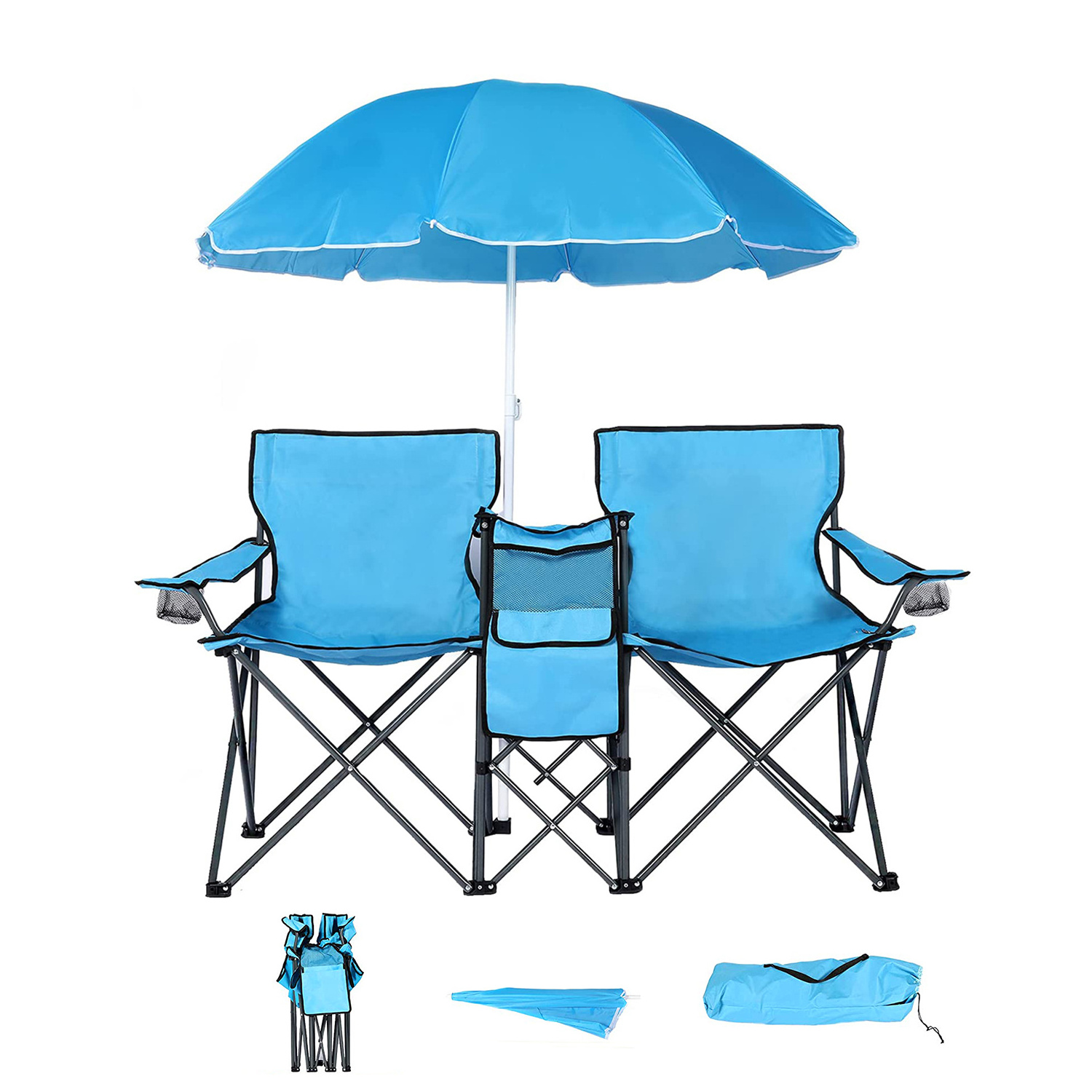 wholesale portable double camping chair set with cooler bag folding tables and chairs for events