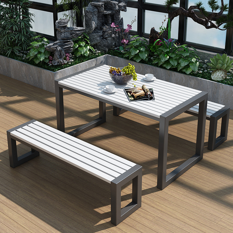 Outdoor dining table park plastic wood table and chair patio bench garden balcony popular design table and chair sets