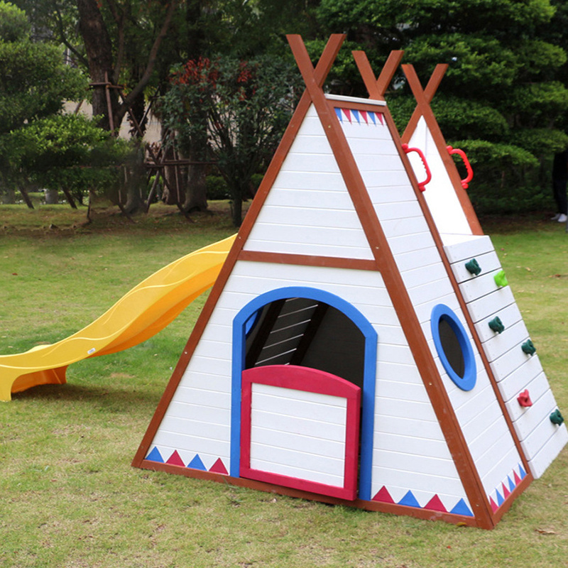 Custom Backyard Outdoor Wood Playground Kids Cubby House Climbing Wooden Playhouses With Slide