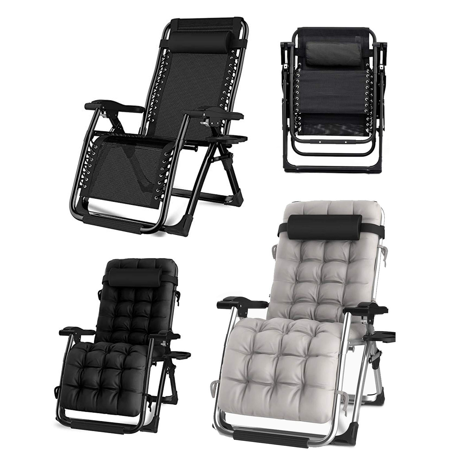 Zero Gravity Chair Lawn Recliner Reclining Patio Lounger Chair Folding Portable Chaise with Detachable Soft Cushion Cup Holder