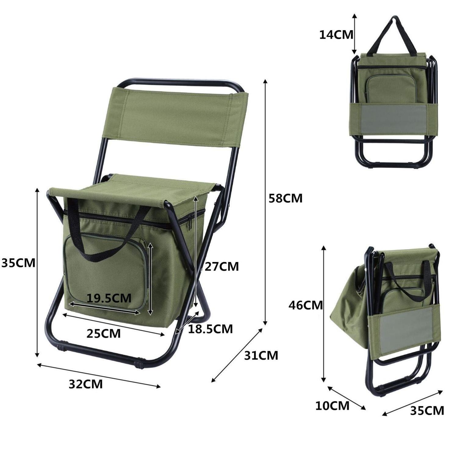 Outdoor Durable 600D Oxford Portable Folding Camping Fashing Chair with Backrest Cooler Bag